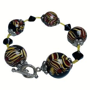 Murano Italy Swirl Multicolor Chunky Glass Bead Bracelet 9" Rare 19mm Trendy